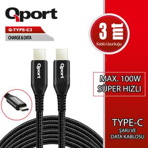 qport q-type-c3 3m type-c 100w super hızlı pd sarj ve data kablosu ürün fotoğrafı qport q-type-c3 3m type-c 100w super hızlı pd sarj ve data kablosu resmi, qport q-type-c3 3m type-c 100w super hızlı pd sarj ve data kablosu fotoğrafı