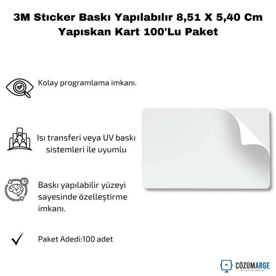 3M Stıcker Baskı Yapılabılır 8,51 X 5,40 Cm Yapıskan Kart 100'Lu Paket 3M Stıcker Baskı Yapılabılır 8,51 X 5,40 Cm Yapıskan Kart 100'Lu Paket