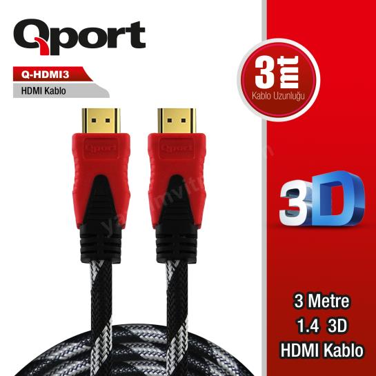 QPORT Q-HDMI3 HDMI 1.4 V ALTIN UÇLU KABLO 3 MT Res3