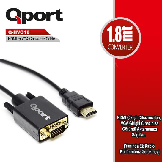 QPORT Q-HVG18 HDMI TO VGA ÇEVİRİCİ KABLO 1.8 MT Res2
