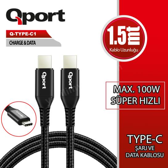 qport q-type-c1 1.5m type-c 100w super hızlı pd sarj ve data kablosu ürün fotoğrafı qport q-type-c1 1.5m type-c 100w super hızlı pd sarj ve data kablosu resmi, qport q-type-c1 1.5m type-c 100w super hızlı pd sarj ve data kablosu fotoğrafı