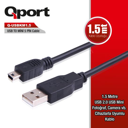 qport (q-usbkm1.5) usb2.0 to mını usb 1.5m data kablo ürün fotoğrafı qport (q-usbkm1.5) usb2.0 to mını usb 1.5m data kablo resmi, qport (q-usbkm1.5) usb2.0 to mını usb 1.5m data kablo fotoğrafı