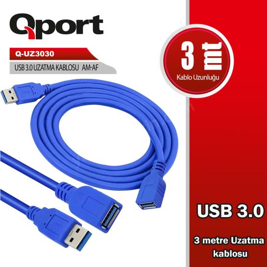 qport q-uz3030 usb3.0 3mt uzatma kablosu ürün fotoğrafı qport q-uz3030 usb3.0 3mt uzatma kablosu resmi, qport q-uz3030 usb3.0 3mt uzatma kablosu fotoğrafı