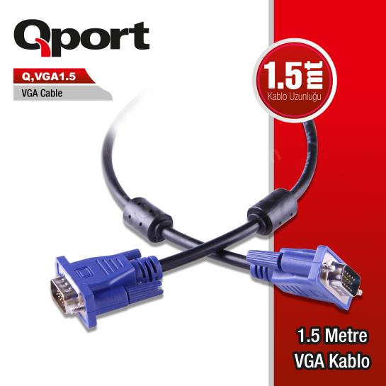 QPORT Q-VGA1.5 15 PİN VGA KABLO 1.5 MT Res2