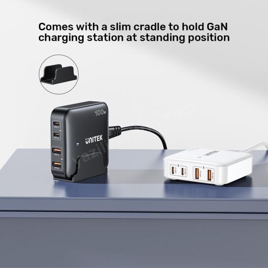 UNITEK 100W MASAÜSTÜ GAN ŞARJ İSTASYONU BEYAZ (P1229AWH) Res5