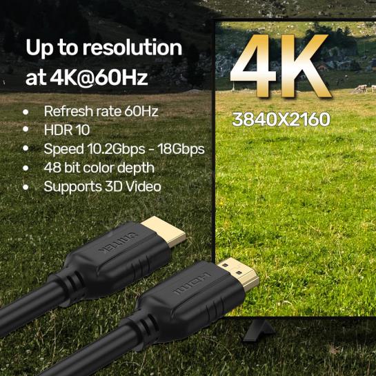 UNITEK HDMI2.0 KABLO 10MT 4K&60Hz (C11079BK-10M) Res3