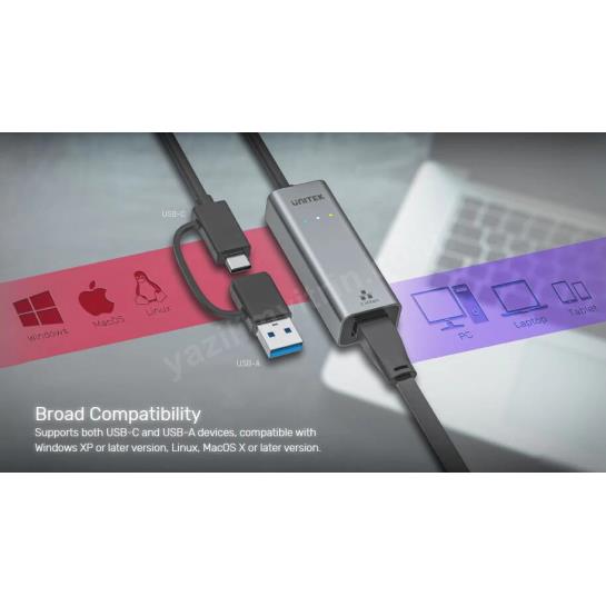 UNITEK HİBRİT USB-C/USB-A 2.5 GİGABİT ETHERNET ADAPTÖRÜ (U1313CGY01) Res6