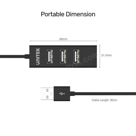 UNITEK TYPE-A TO 4 PORT USB HUB 80CM KABLO(Y-2140) Res5