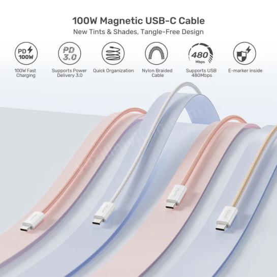 UNITEK TYPE-C MANYETİK HIZLI ŞARJ KABLOSU PEMBE (C14141APK01-1M) Res5