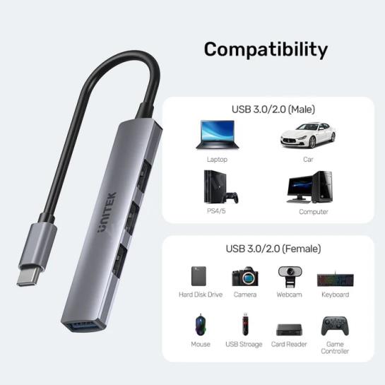 UNITEK TYPE-C TO 4 PORT USB (USB3.0+USB2.0) H1208B Res16