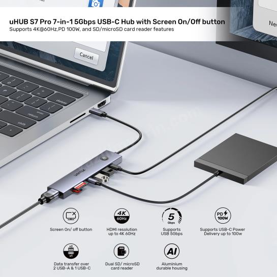 UNITEK UHUB S7 PRO 7-IN-1 5GBPS USB-C HUB (H1124AGY01) Res7