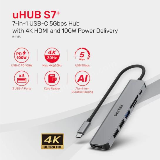 UNITEK USB-C 7in1 UNIVERSAL DOCK STATION (H1118A) Res4