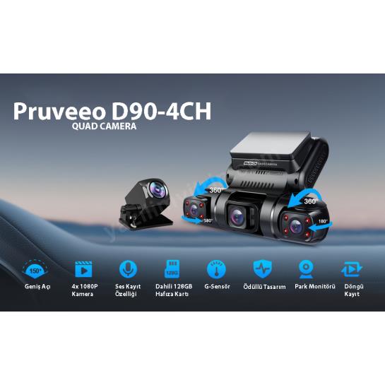 PRUVEEO D90-4CH FHD WI-FI GPS + 128GB SD KART KAME Res2