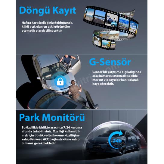 PRUVEEO D90-4CH FHD WI-FI GPS + 128GB SD KART KAME Res6