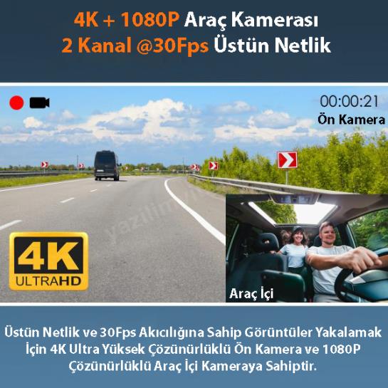 REXING R316 4K GPS WI-FI ARAC KAMERASI + 64GB SD Res7