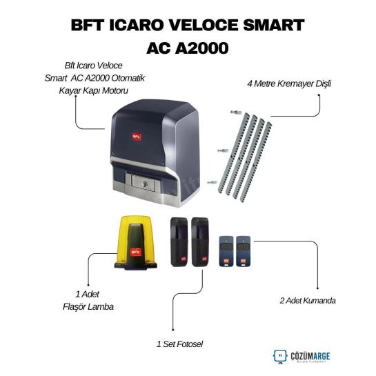 BFT Icaro Veloce Smart AC A2000 hızlı kayar kapı motoru seti; 2 ton kapılara uygun, fotoselli, flaşörlü ve kumandalı endüstriyel otomasyon çözümü. , BFTKayarKapıMotoru , BFTSiteGirişi , IcaroVeloceFabrikaGirişi , A2000EndüstriyelKapı , HızlıKayarKapıMotoru , FotoselliKayarKapıSeti , KumandalıOtomatikKapı , FlaşırlıKapıSistemi