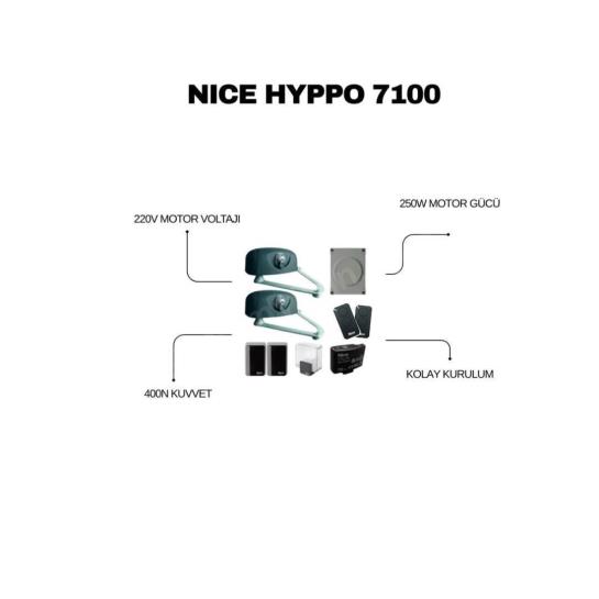 Nice Hyppo 7100 mafsallı kollu kanatlı kapı motoru seti; 3 m/400 kg kapılar için 230V, 250W, 400N kuvvet ve kolay kurulum sunar. , NiceHyppo7100 , MafsallıKapıMotoru , DaireselKapıMotoru , KanatlıKapıOtomasyonu
