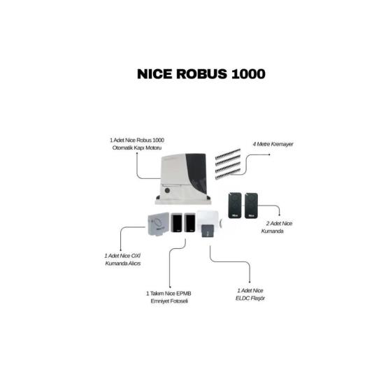 Nice Robus 1000 24V, 1000 kg kapasiteli kayar kapı motoru setidir. 6 kademeli hız ayarı, Bluebus güvenlik ve kolay kurulumla üst düzey performans sunar. , NiceRobus1000, , ROBUS1000KIT, , 1000KgKapıMotoru, , 1TonKapıMotoru