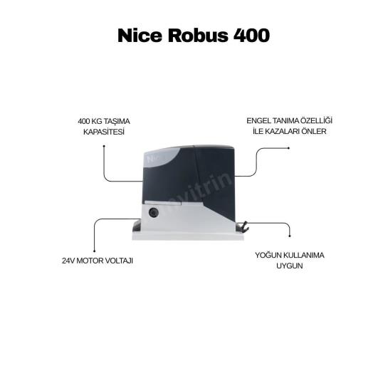 Nice Robus 400 KİT, 400 kg kayar kapı motoru; 24V DC, engel tanıma, hızlı ve sessiz kullanım sunan güvenli otomasyon çözümüdür. , NiceRobus400 , Robus400Kit , KayarKapıMotoru , NiceBahçeKapısıMotoru