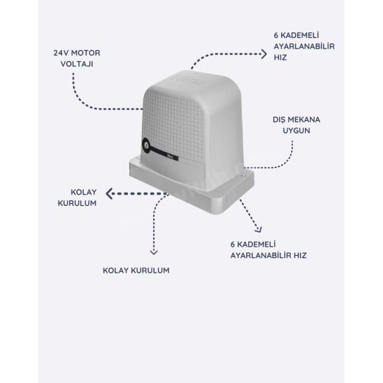 Nice Robus 600, 24V DC kayar kapı motoru seti; 600 kg taşıma, 6 kademeli hız, Bluebus güvenlik, fotosel ve kumanda dahil profesyonel çözümdür. , NiceRobus600BahçeGirişi , KayarKapıMotoruSiteGirişi , Nice24VMotor , Robus600VillaGirişi , 600KgBahçeKapısıMotoru , NiceKayarKapıApartmanGirişi , DışMekanaUygunMotor , KolayKurulumSürgülüKapı