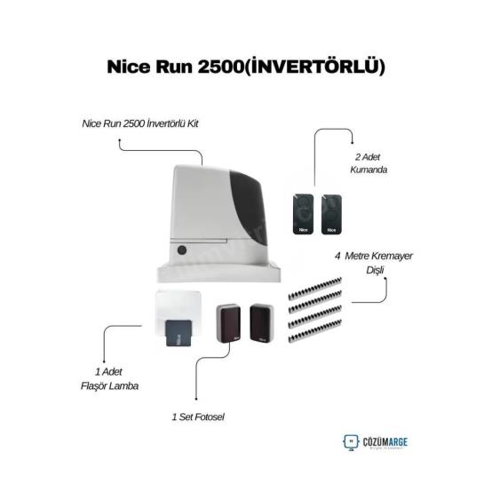 Nice RUN 2500I, 2500 kg taşıma kapasitesiyle endüstriyel yoğun kullanımlar için üretilmiştir. Dahili invertör teknolojisi sayesinde kapı hızını kontrol eder, kalkış ve duruşlarda sarsıntısız bir performans sunarak mekanik ömrü uzatır. BlueBUS emniyet sistemi ve engel tanıma özelliğiyle maksimum güvenlik sağlar. 2,5 tonluk ağır kapılarda bile enerji verimliliği ve hızı bir araya getiren bu profesyonel kit; fabrika, depo ve site girişleri için en ideal otomasyon çözümüdür. , NiceRUN2500I , KayarKapıMotoru , EndüstriyelKapıMotoru , 2500kgKapıMotoru