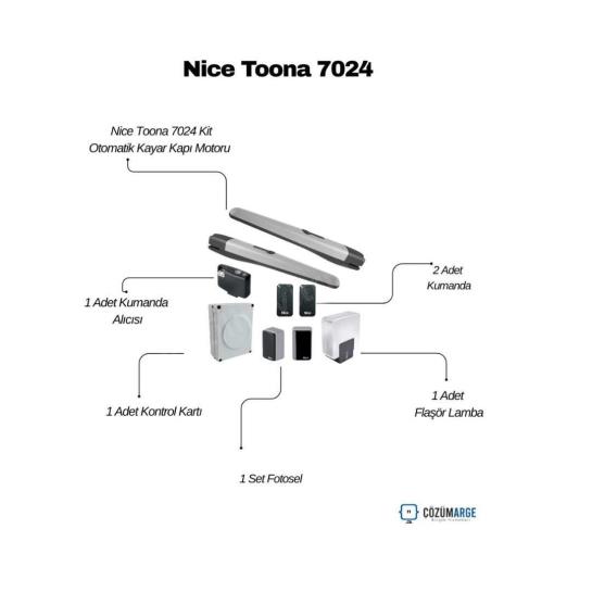 Endüstriyel ve geniş konut girişleri için tasarlanan Nice Toona 7024 Kit, tek kanat genişliği 7 metreye kadar olan ağır kapılarda profesyonel çözüm sunar. 24V DC akıllı motor yapısı sayesinde yoğun kullanım trafiğine tam uyum sağlar ve enerji verimliliği sunar. İki parçalı döküm alüminyum gövdesi, iç mekanizmayı dış etkenlerden koruyarak motorun ömrünü uzatır. BlueBUS teknolojisi ile aksesuarlar kolayca bağlanırken, hassas engel tanıma sistemi güvenliği en üst seviyeye taşır. Sessiz çalışma prensibi ve rüzgar direncine karşı yüksek tork gücüyle, büyük kapıların en güvenilir ve sarsıntısız operatörüdür. , NiceToona7024 , 7MetreKapıMotoru , NiceBahçeKapısıMotoru , AğırHizmetOtomasyonu , NiceToonaKit