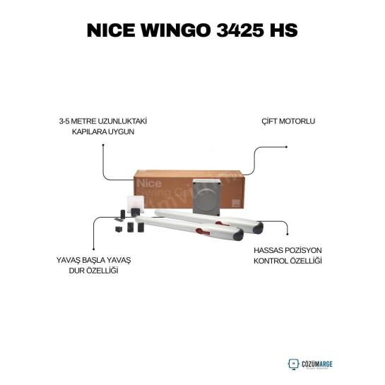 Nice Wingo 3425 HS çift motorlu bahçe kapısı motoru; 3-5 m kapılar için hızlı açılma, yavaş başla-yavaş dur ve hassas pozisyon kontrolü sağlar. , NiceWingo3425Hs , BahçeKapısıMotoru , DaireselBahçeKapısı , SiteGirişiMotoru , ÇiftMotorluKapıMotoru , YavaşBaşlaYavaşDur , HassasPozisyonKontrolü , HızlıKapıOtomasyonu