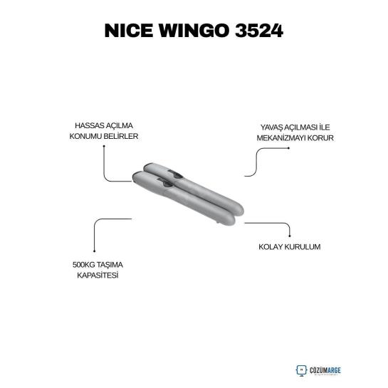 Nice WINGO 3524 KİT dairesel kapı motoru; 500 kg taşıma kapasitesi, hassas açılma, yavaş açılma ve kolay kurulum ile güvenli ve uzun ömürlü otomasyon sunar. , NiceWingo3524 , Wingo3524Kit , DaireselKapıMotoru , KanatlıKapıMotoru , NiceOtomasyon , DaireGirişi , VillaGirişi