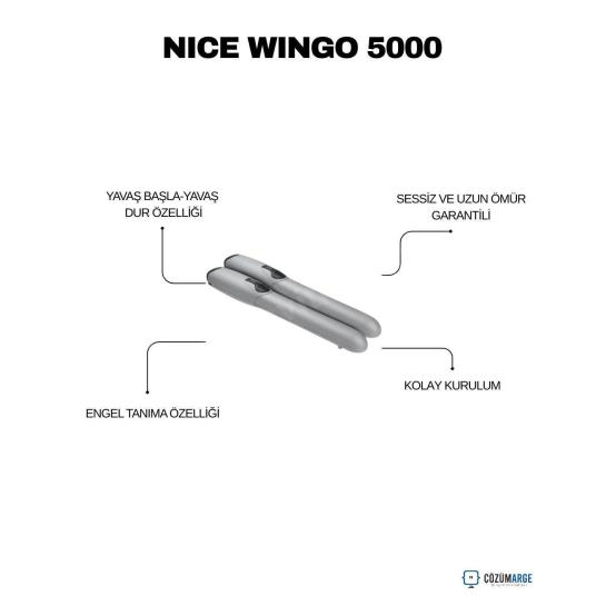 Nice Wingo 5000 Kit kanatlı kapı motoru; yavaş başla-dur, engel tanıma, sessiz çalışma ve kolay kurulumla geniş kapılar için uzun ömürlü otomasyon sağlar. , NiceWingo5000 , Wingo5000Kit , KanatlıKapıMotoru , DaireselKapıMotoru , NiceOtomasyon