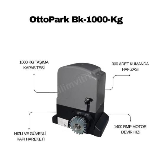 OttoPark BK-1000-Kg yana kayar kapı motoru; 1000 kg taşıma kapasiteli, 300 kumanda hafızalı, fotoselli ve flaşörlü otomatik kapı motoru setidir. , OttoPark,, KayarKapıMotoru,, Bk-10000,, CozumArge