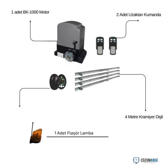 OttoPark BK-1000-Kg yana kayar kapı motoru seti; 1000 kg taşıma kapasiteli, 300 kumanda hafızalı, 1400 rpm hızlı ve güvenli bahçe kapısı otomasyon çözümü. OttoPark Bk-1000-Kg Yana Kayar Kapı Motoru-Bahçe Kapısı Motoru Seti