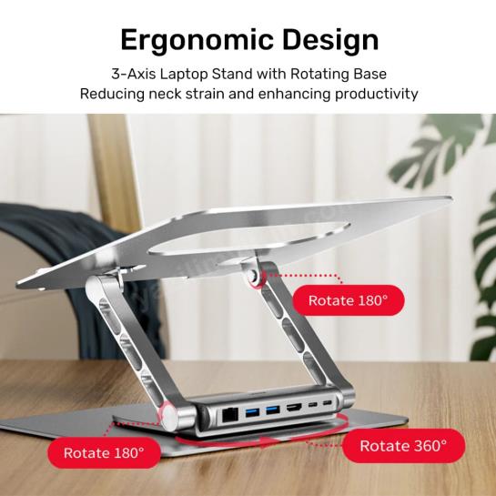 UNITEK 360D METAL 15.6” NOTEBOOK STAND 5in1 VE DOCKING STATION (D1109B) Res2