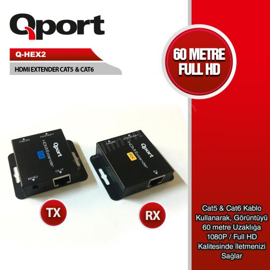 QPORT Q-HEX2 HDMI EXTENDER CAT6 60M 2 Lİ PAKET Res2