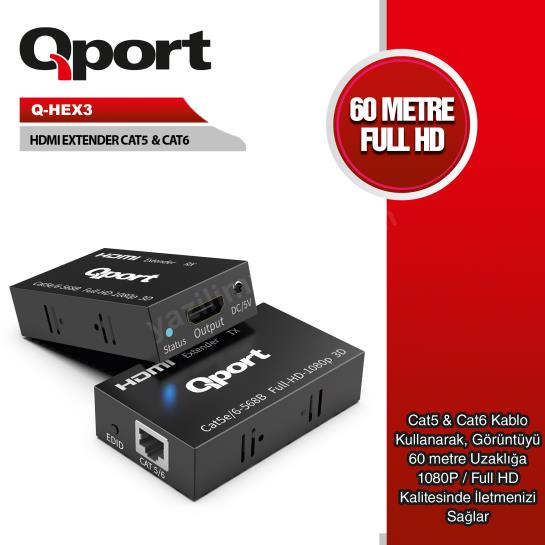 qport q-hex3 hdmı extender cat6 60m 2 lı paket ürün fotoğrafı qport q-hex3 hdmı extender cat6 60m 2 lı paket resmi, qport q-hex3 hdmı extender cat6 60m 2 lı paket fotoğrafı