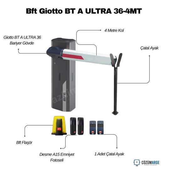 Bft Giotto BT A ULTRA 36-4MT otopark bariyer seti; 4 metre kol, çatal ayak, fotosel ve flaşörlü hızlı geçiş çözümüyle güvenli giriş-çıkış sağlar. , BftOtoparkBariyeri , GiottoBtAUltraSiteGirişi , BftBariyerSetiOtopark , 4MetreKolOtoparkGirişi , HızlıGeçişBariyeri , DesmeA15Fotoseli , BftFlaşörOtopark , ÇatalAyakGirişKontrol