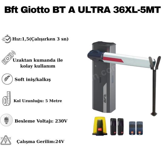 Bft Giotto BT A ULTRA 36XL-5MT bariyer seti, geniş geçiş alanları ve yüksek trafik yoğunluğu olan noktalar için üstün İtalyan teknolojisiyle tasarlanmıştır. 5 metrelik kol uzunluğu ve 24V güçlü motor yapısı sayesinde gün boyu kesintisiz performans sunarken, gelişmiş kontrol kartı ile akıllı engel tanıma güvenliği sağlar. Projelerinizde zaman kazanmanız için sunduğumuz aynı gün kargo avantajı ve kurulum sürecinde her an yanınızda olan uzaktan teknik destek hizmetimizle güvenliğinizi kolayca inşa edebilirsiniz. Endüstriyel tesislerden büyük konut projelerine kadar geniş bir yelpazede kullanılan bu set, dayanıklılığı estetik tasarımla birleştirerek uzun ömürlü ve profesyonel bir kullanım deneyimi vaat eder. , BftGiotto , BftGiottoUltra36XL , 5MetreBariyer , OtomatikBariyerSeti , OtoparkOtomasyonu