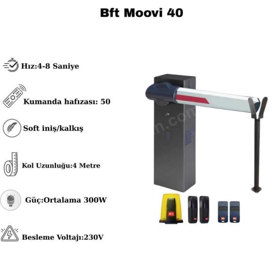 Bft Moovi 40 otopark bariyeri seti; 4 metre kollu, 4-8 sn hızlı açılış, 50 kumanda hafızalı, soft iniş/kalkışlı ve 230V beslemeli profesyonel çözüm. , BftOtoparkBariyeri , BftSiteGirişi , Moovi40OtoparkGirişi , OtoparkBariyeriSiteGirişi , BftKolluBariyer , KolluBariyerOtoparkGirişi , BftOtoparkGirişi , ProfesyonelOtoparkBariyeri