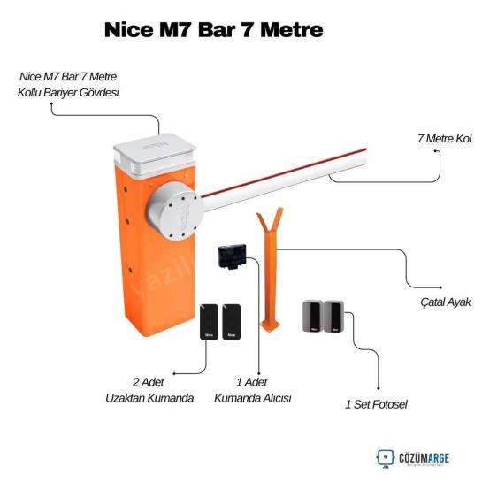 Nice M7 Bar 7 metre kollu endüstriyel otopark bariyeri seti; gövde, çatal ayak, 2 kumanda, kumanda alıcısı ve fotosel ile tam güvenlik sağlar. , NiceM7BarOtoparkGirişi , NiceM7BarEndüstriyelOtopark , KolluBariyerSiteGirişi , OtoparkBariyeriFabrikaGirişi , NiceM7BarKamuKurumu , 7MetreKolluBariyerOtopark , FotoselliBariyerGenişGiriş