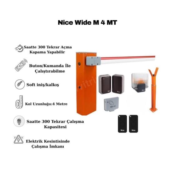 Nice Wide M 4 Metre kollu otopark bariyeri; 24V yoğun kullanım, yumuşak kalkış-duruş, kumanda ile çalışma ve elektrik kesintisinde kullanım imkanı sunar. , NiceWideM4Metre , Widem4Kit2OtoparkGirişi , NiceBariyerSiteGirişi , 4MetreKolluBariyerOtopark , Nice24VOtoparkBariyeri , YoğunKullanımSiteGirişi , ElektrikKesintisindeÇalışanBariyer