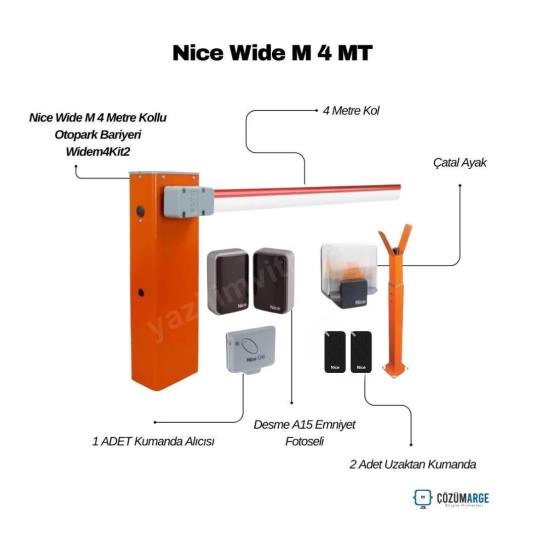 Nice Wide M 4 Metre Kollu Otopark Bariyeri Widem4Kit2; 24V yoğun kullanıma uygun, 4 m kol, emniyet fotoseli ve kumanda alıcılı profesyonel bariyer seti. , NiceWideM4MetreOtoparkBariyeri , Widem4Kit2SiteGirişi , NiceBariyerSistemleriOtopark , 4MetreKolluBariyerOtopark , 24VYoğunKullanımOtopark , DesmeA15EmniyetFotoseli , KumandaAlıcısıOtoparkGirişi
