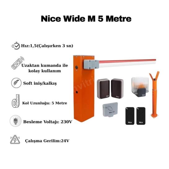 Nice Wide M (Widem5Kit2), orta ve geniş ölçekli otopark girişleri için tasarlanmış, 5 metre kol uzunluğuna sahip profesyonel bir bariyer çözümüdür. 24V DC akımlı motoru sayesinde yoğun kullanım trafiğine mükemmel uyum sağlar. Engel tanıma özelliği ve ayarlanabilir hız opsiyonları ile maksimum güvenlik sunar. Dayanıklı gövdesi ve kolay montaj imkanıyla site, iş merkezi ve endüstriyel tesisler için idealdir. Performans ve estetiği bir arada sunan bu kit, uzun ömürlü kullanım vaat eder. , NiceWideM, , Widem5Kit2, , OtoparkBariyeri, , 5MetreKolluBariyer, , NiceBariyerSeti