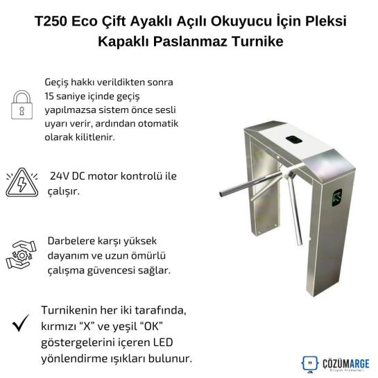 T250 Eco Çift Ayaklı Açılı Okuyucu İçin Pleksi Kapaklı Paslanmaz Turnike T250 Eco Çift Ayaklı Açılı Okuyucu İçin Pleksi Kapaklı Paslanmaz Turnike