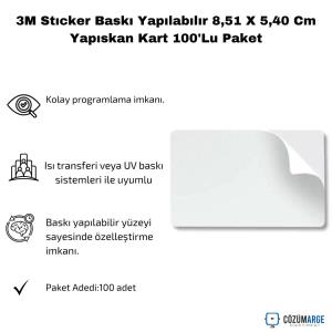 3M Stıcker Baskı Yapılabılır 8,51 X 5,40 Cm Yapıskan Kart 100'Lu Paket 3M Stıcker Baskı Yapılabılır 8,51 X 5,40 Cm Yapıskan Kart 100'Lu Paket
