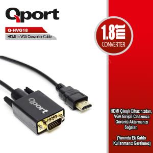 QPORT Q-HVG18 HDMI TO VGA ÇEVİRİCİ KABLO 1.8 MT Res2