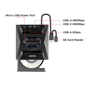 UNITEK HARİCİ DVD-RW USB TYPE-C/A 5in1 DOCK (T1037A) Res6