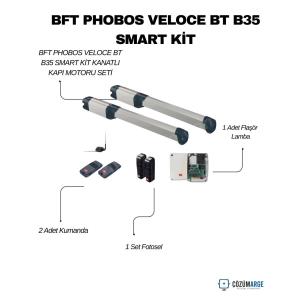 BFT Phobos Veloce BT B35 Smart Kit kanatlı kapı motoru seti; 24V hızlı otomasyon, akıllı tork kontrolü, fotosel, flaşör lamba ve 2 kumanda ile güvenli kullanım sağlar. , BFTKanatlıKapıMotoru , PhobosVeloceSiteGirişi , BFTFabrikaGirişi , BFTOtoparkGirişi , KanatlıKapıMotoruVilla , BFT24VTeknoloji , FotoselliKapıOtomasyonu , BFTSmartKit 