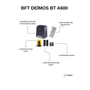 Bft Deimos BT A600 24V kayar kapı motoru seti; 600 kg taşıma, 12 m/dk hız, fotosel, flaşör ve kumanda ile site, villa ve işyerleri için ideal çözüm. , BftDeimosBTA600, , BftDeimosA600, , KayarKapıMotoru, , 600KgKapıMotoru