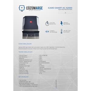 Bft Icaro Smart AC A2000 otomatik kapı motoru seti; 2000 kg taşıma, 9 m/dk hız, 230V, 14 m kol uyumu ve -20/+55°C çalışma aralığıyla güçlü çözümdür. , BftIcaroA2000, , BftIcaroSmartAC, , 2000KgKapıMotoru, , 2TonKapıMotoru