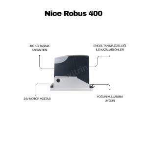 Nice Robus 400 KİT, 400 kg kayar kapı motoru; 24V DC, engel tanıma, hızlı ve sessiz kullanım sunan güvenli otomasyon çözümüdür. , NiceRobus400 , Robus400Kit , KayarKapıMotoru , NiceBahçeKapısıMotoru
