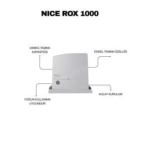 Nice ROX 1000; 1000 kg’a kadar kayar kapılar için 230V AC motorlu, engel tanıma ve yavaş başla-dur özellikli, güvenli ve dayanıklı otomatik kapı çözümüdür. , NiceROX1000, , 1000KgKapıMotoru, , 1TonKapıMotoru, , KayarKapıMotoru, , NiceOtomasyon